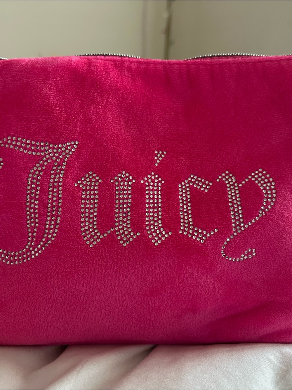 Juicy Couture Pink Velvet Crystal Logo Cosmetic Pouch